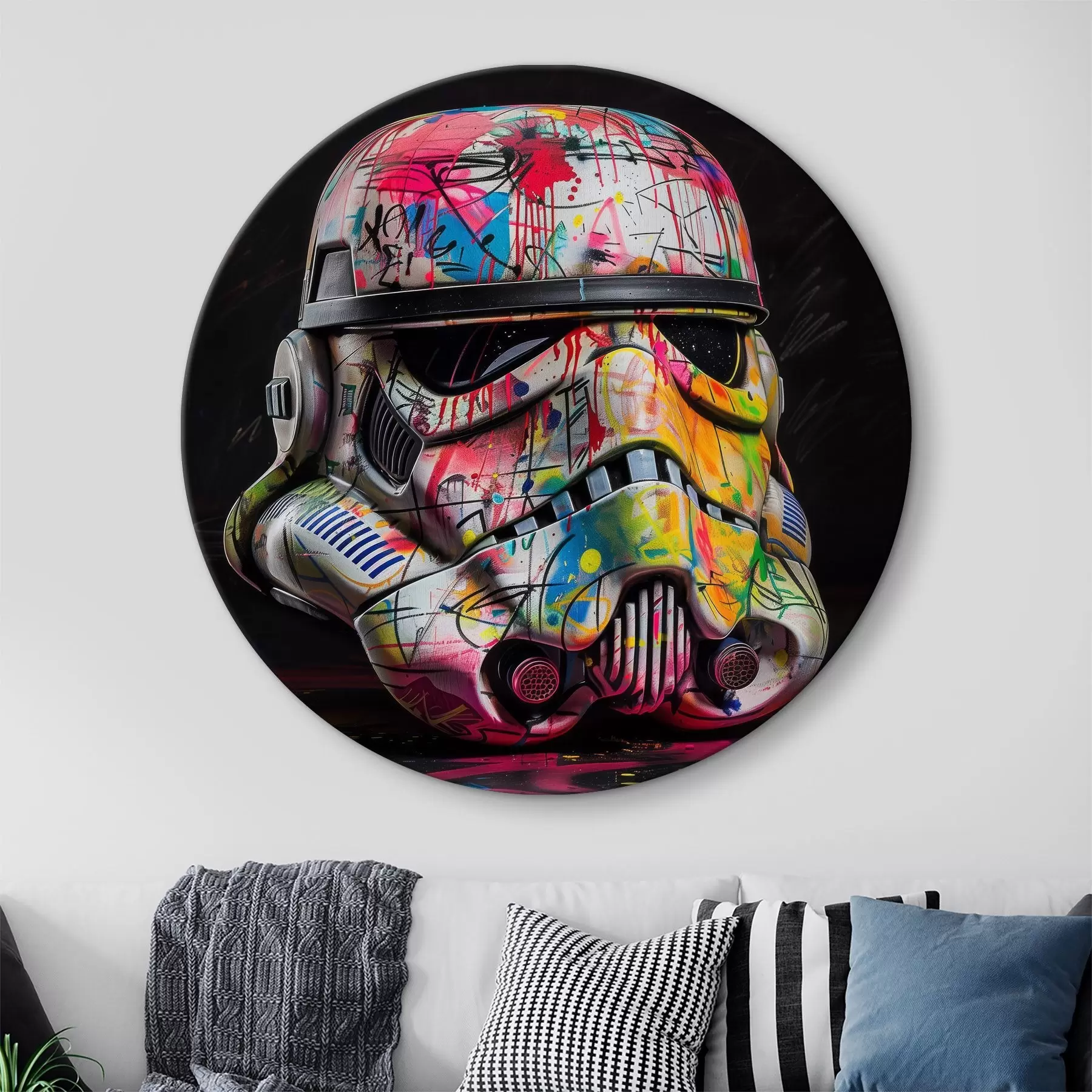 Wandbilder Ein Star Wars Sturmtruppler-Helm voller lebendiger Street Art und Graffiti r39453