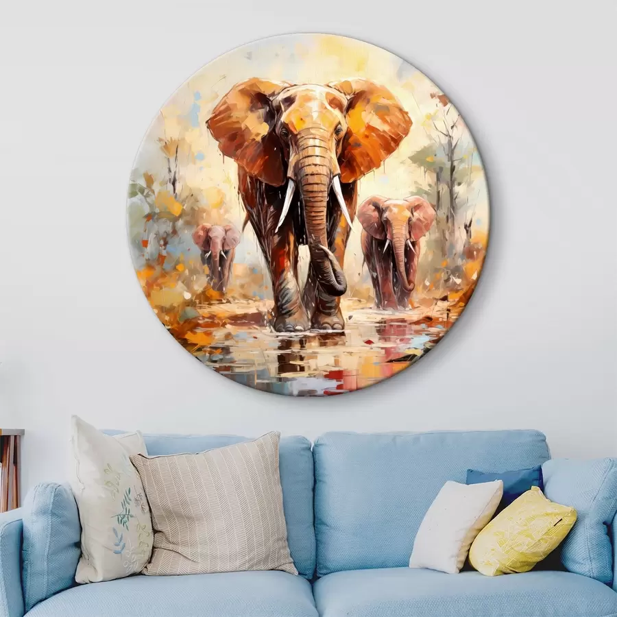 Wandbilder Eine Herde Elefanten in der Savanne, Ölgemälde, abstrakte Kunst r39573