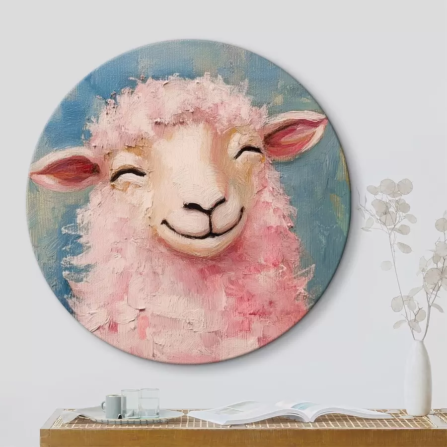 Wandbilder Fröhlicher Widder mit rosa Wolle r39911