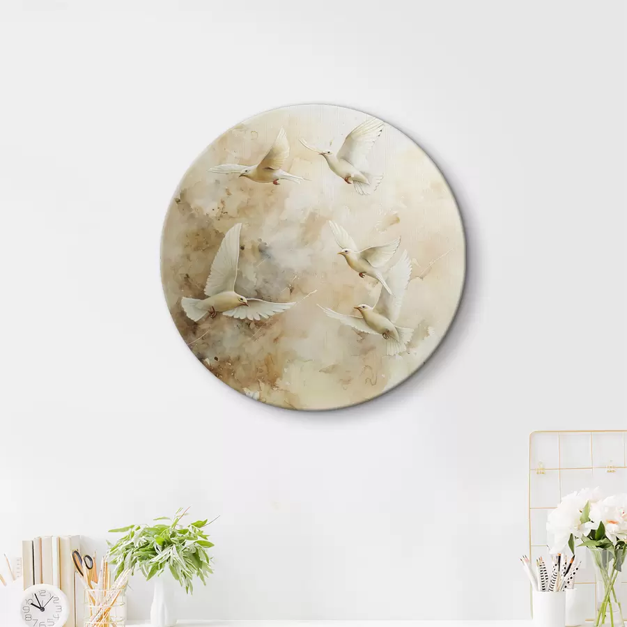 Wandbilder Aquarell fliegende Tauben, sanfte Beige- und Weißtöne r39977