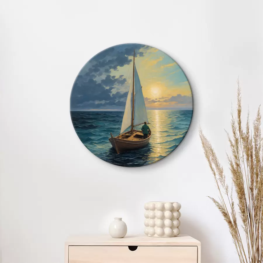 Wandbilder Mann, der in einem Boot auf dem Meer schwimmt r40053