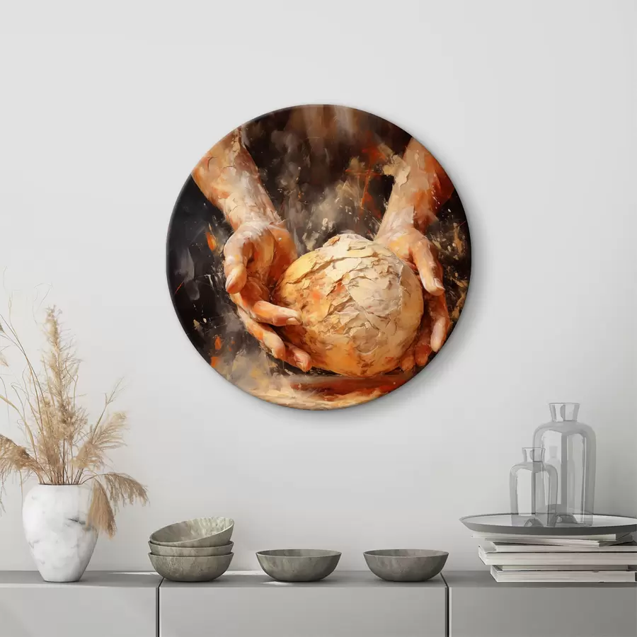 Wandbilder Bäckerhände halten Teigimitat-Ölgemälde r40095