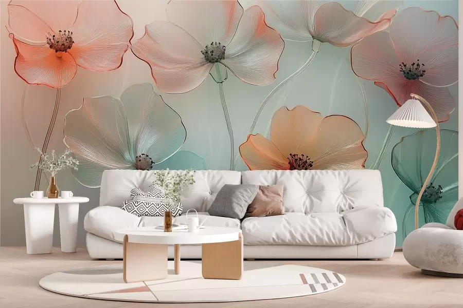 Fototapete mohnblumen-Imitat aus Glas in zarten Farben w02519