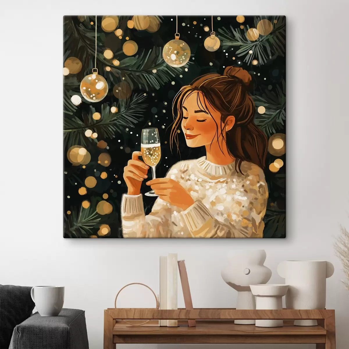 Wandbilder Ein Mädchen mit einem Glas Sekt zu Silvester s42102