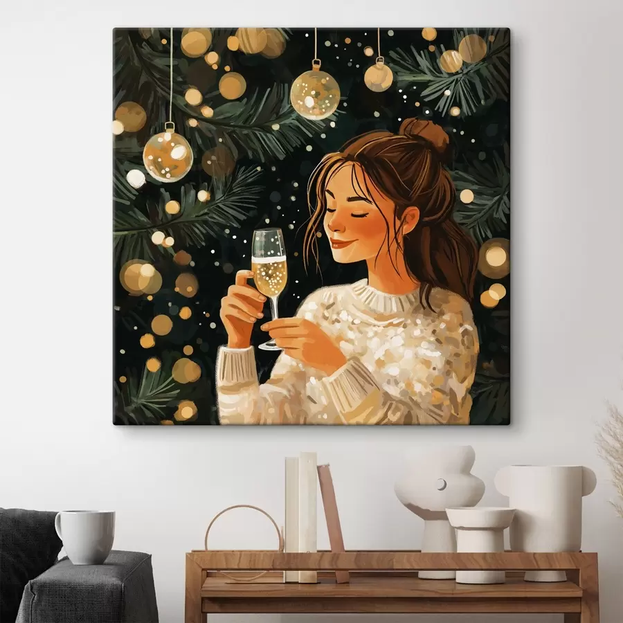 Wandbilder Ein Mädchen mit einem Glas Sekt zu Silvester s42102