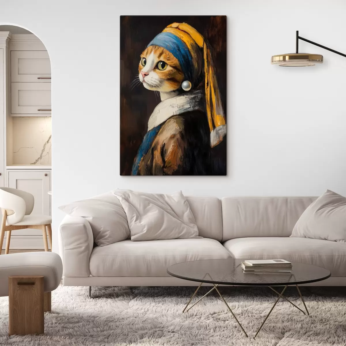 Wandbilder Eine Katze mit einem Perlenohrring s42107