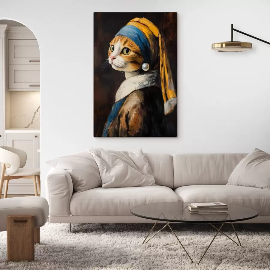 Wandbilder Eine Katze mit einem Perlenohrring s42107