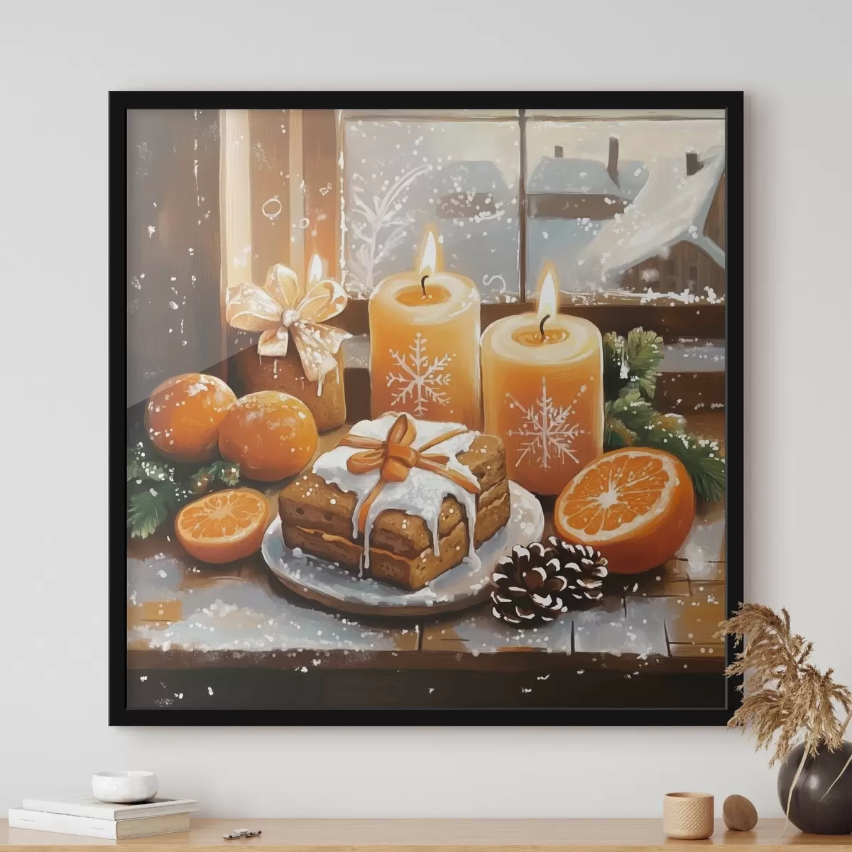 Poster Weihnachtskuchen, Mandarinen, Kerzen f42101