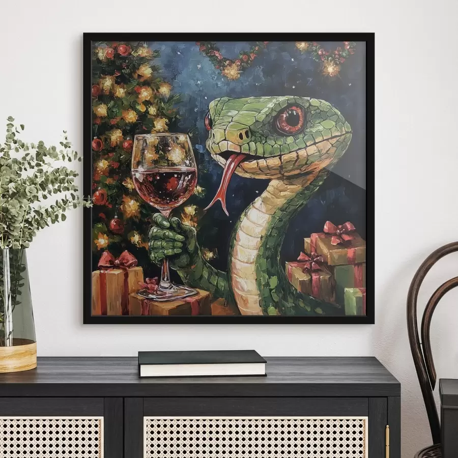 Fototapete Eine Schlange mit einem Glas Wein feiert das neue Jahr f42106