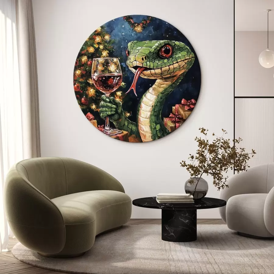 Wandbilder Eine Schlange mit einem Glas Wein feiert das neue Jahr r42106