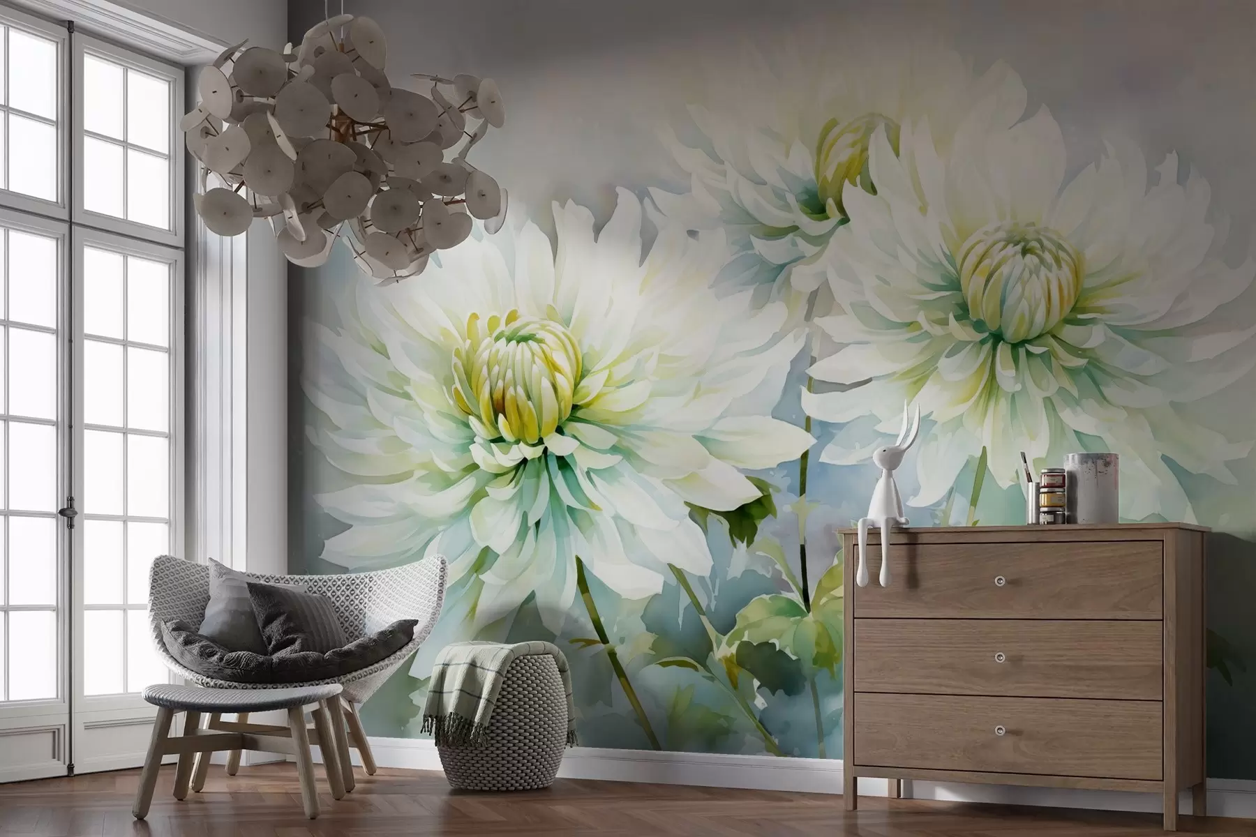 Fototapete Chrysanthemen Nachahmung von Aquarell w02468