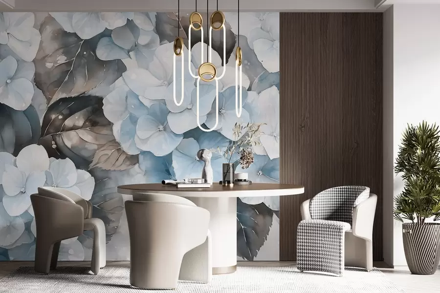 Fototapete Hydrangea Blumen, Aquarell-Stil Zeichnung, blaue Farben, floral w02488v1