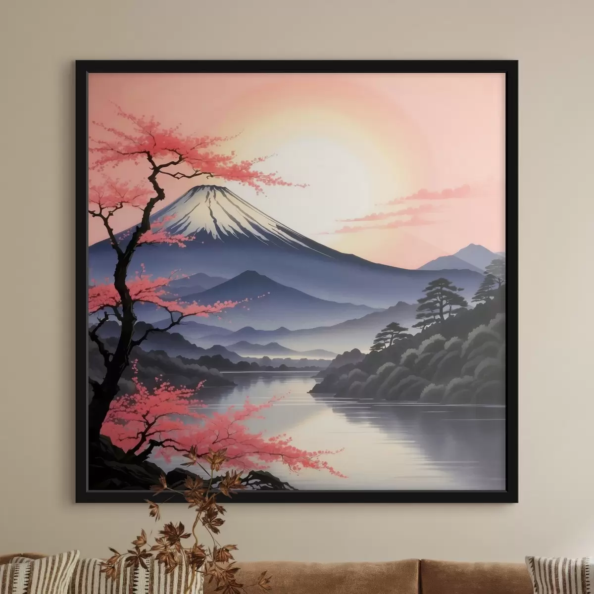 Poster Berg mit See und Bäumen f38100