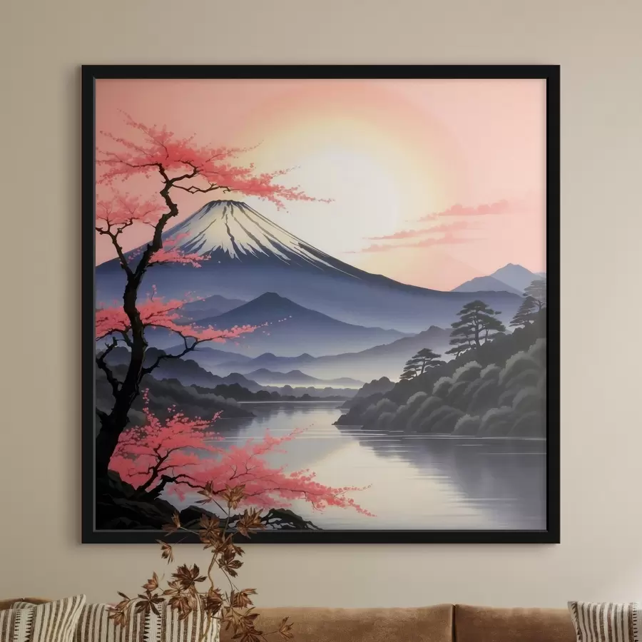 Fototapete Berg mit See und Bäumen f38100