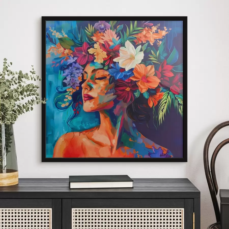 Fototapete Bild, das eine Frau mit Blumen im Haar zeigt f38574