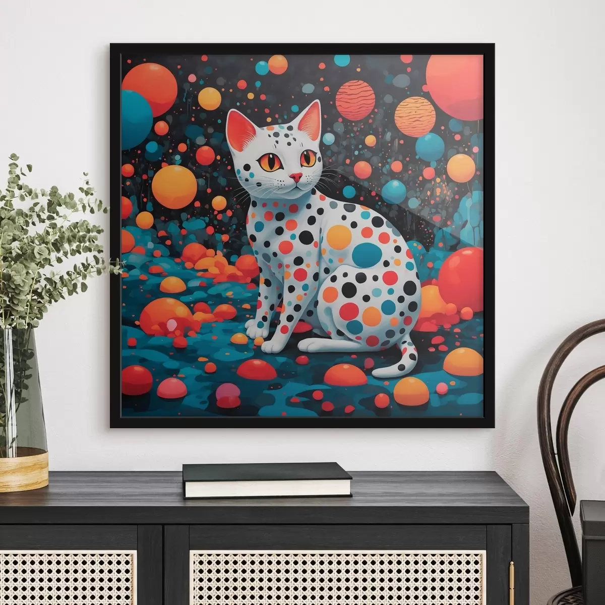 Poster Skurrile Katze in einer bunten Welt f38679