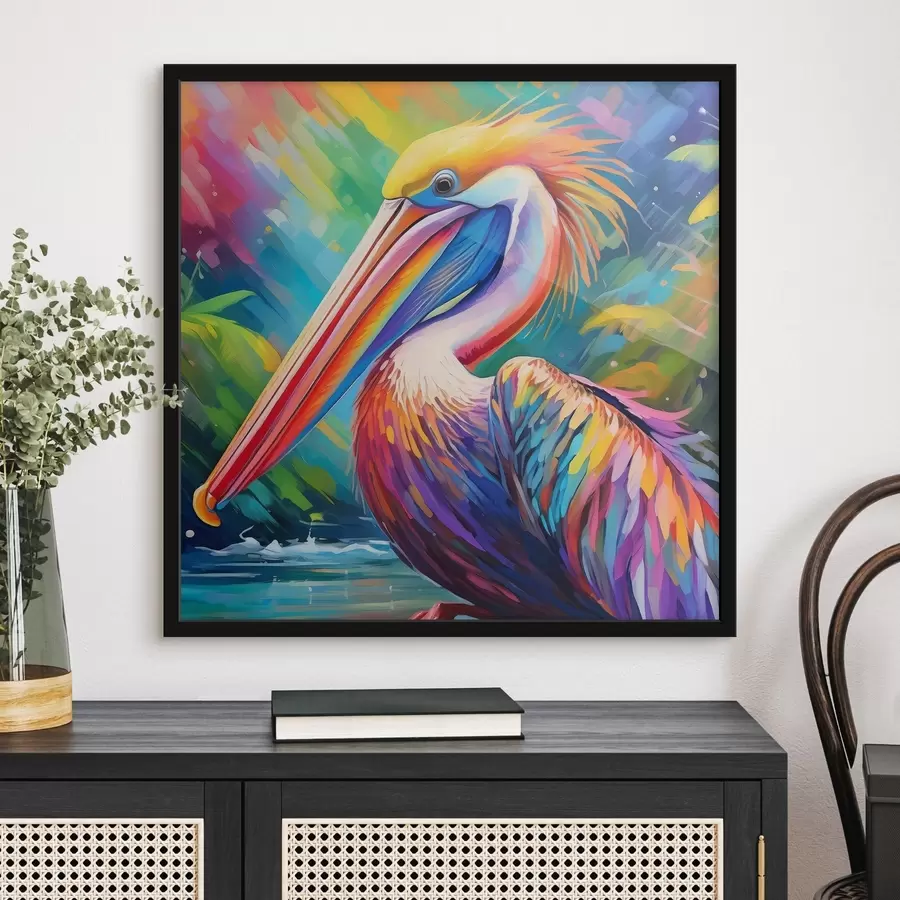 Fototapete Lebendiger Pelikan in bunter Umgebung f39054