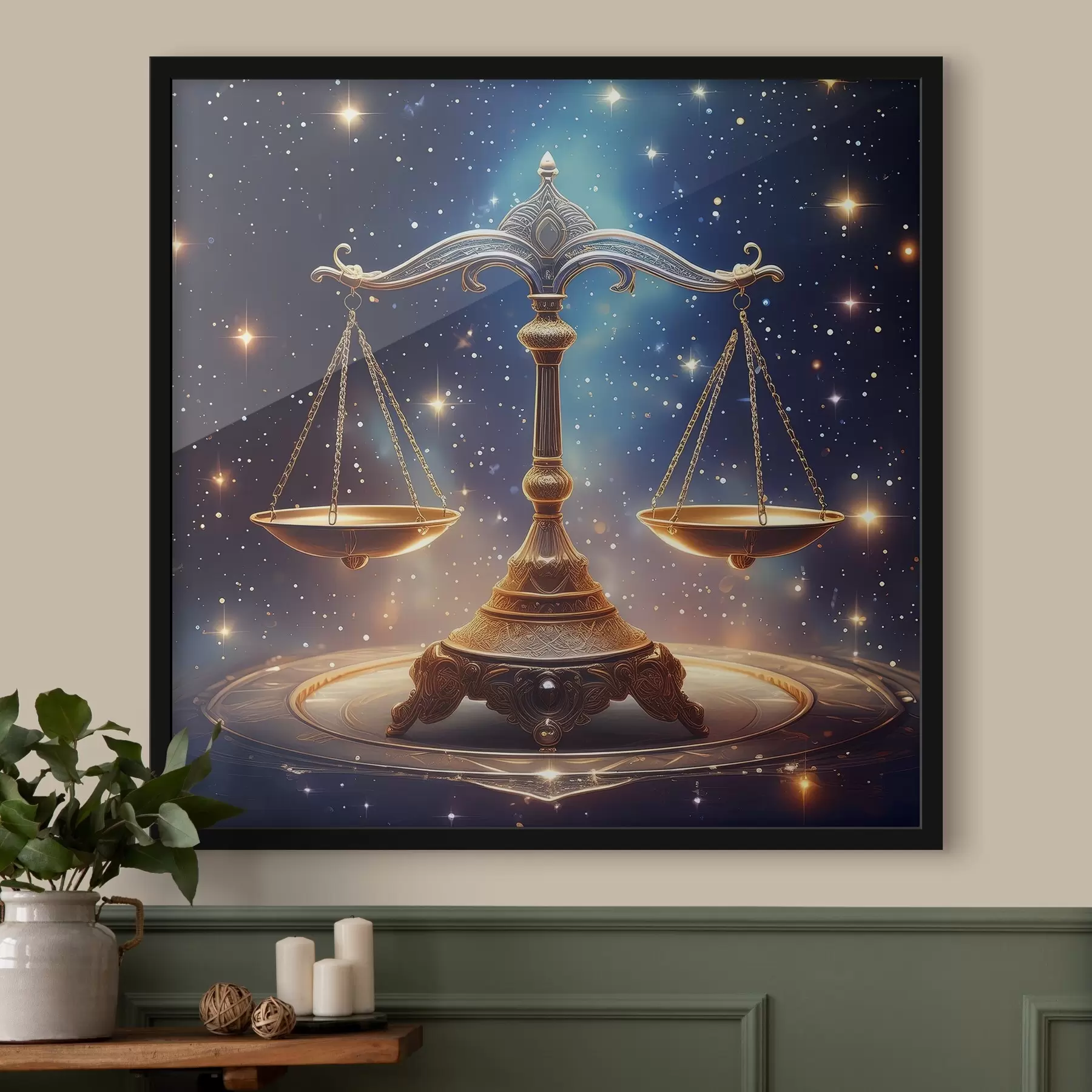 Wandbilder Die himmlische Waage der Gerechtigkeit wartet auf ihr Gleichgewicht f39056