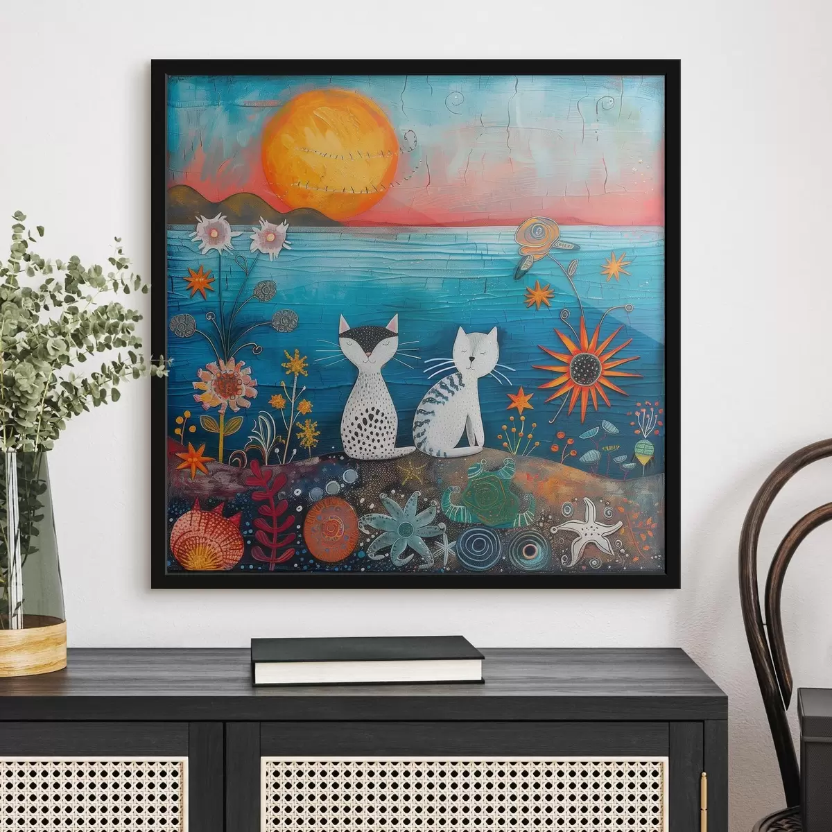 Poster Verspielte Katzen am pulsierenden Meer f39085