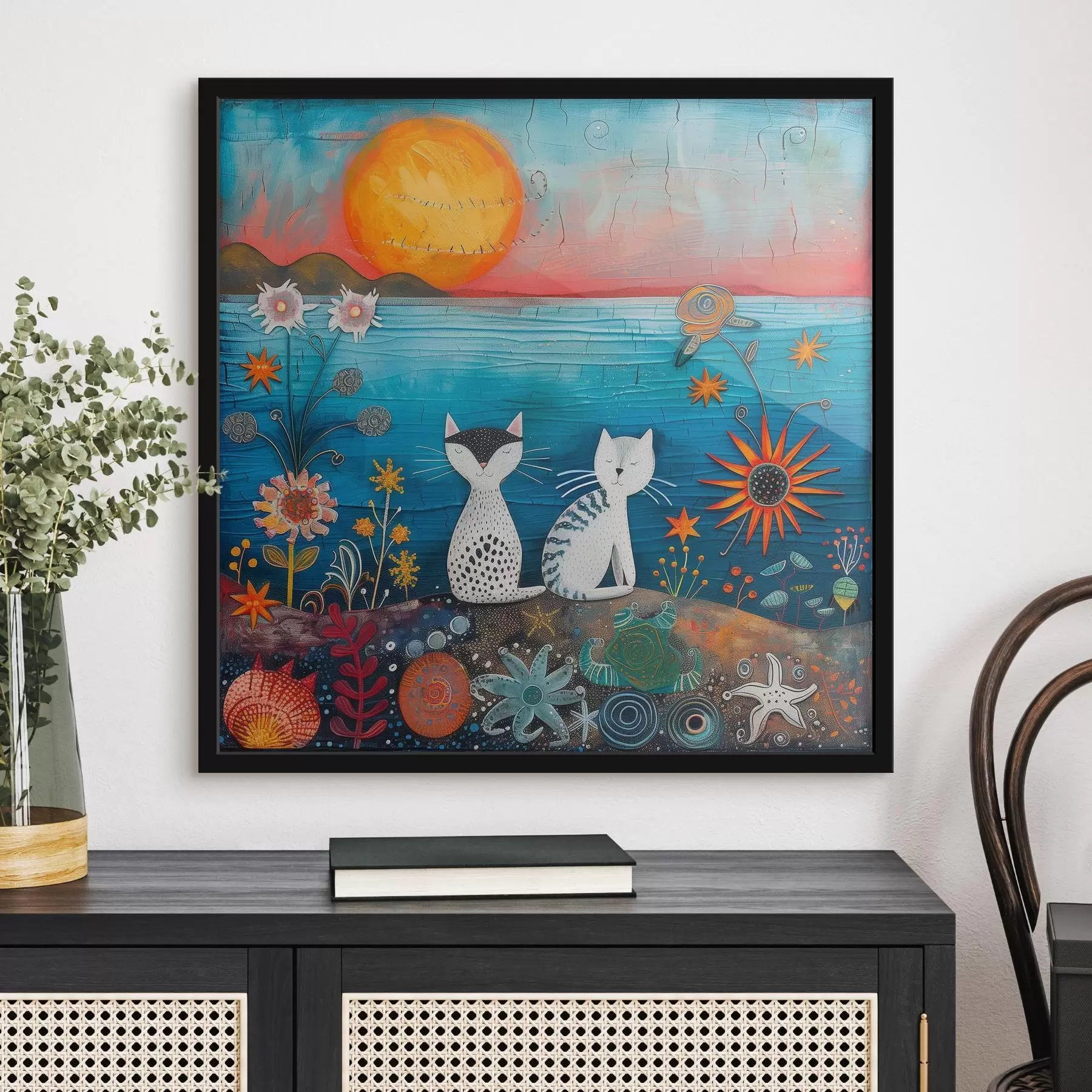 Fototapete Verspielte Katzen am pulsierenden Meer f39085