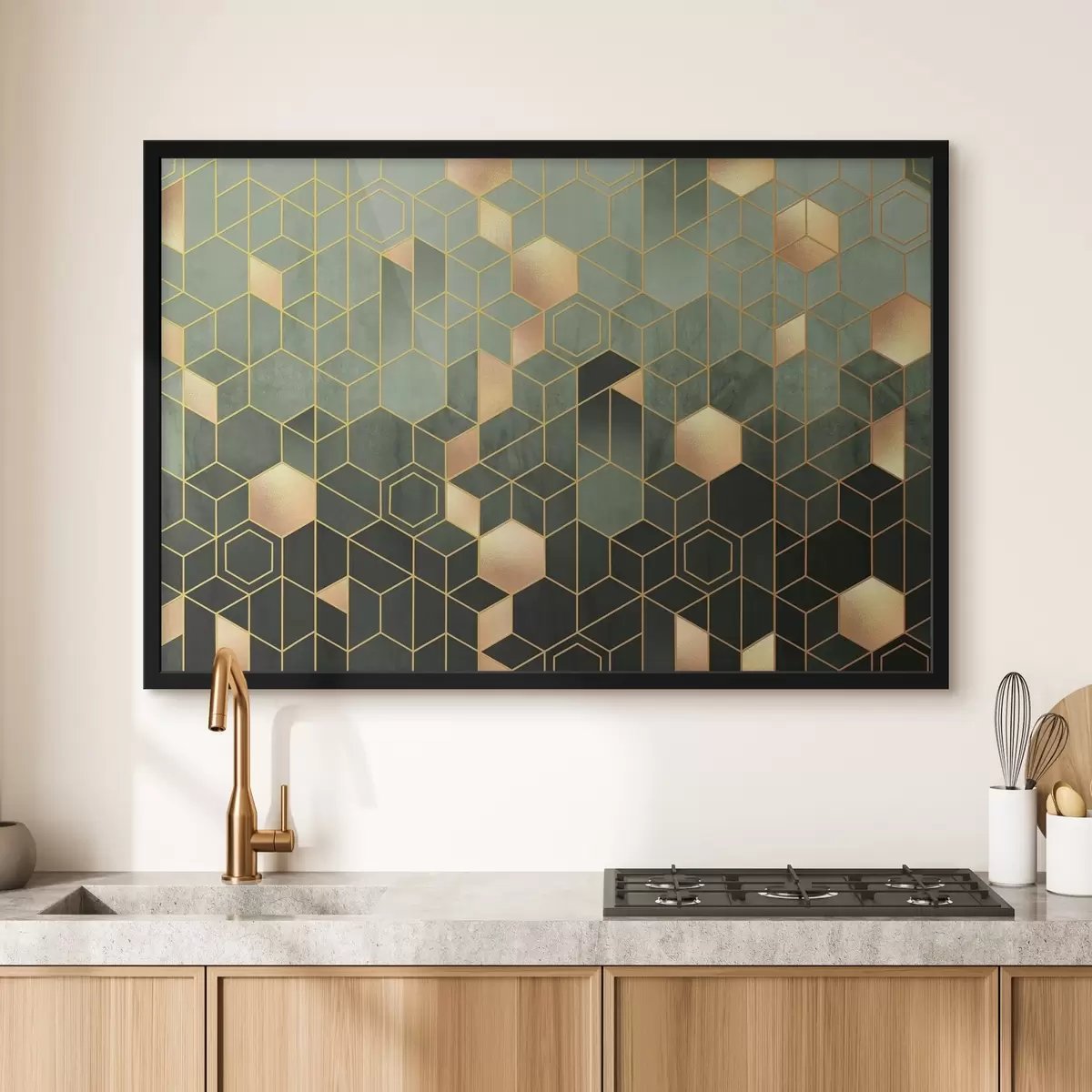 Poster Geometrische Eleganz in Smaragd und Bernstein f36602v2