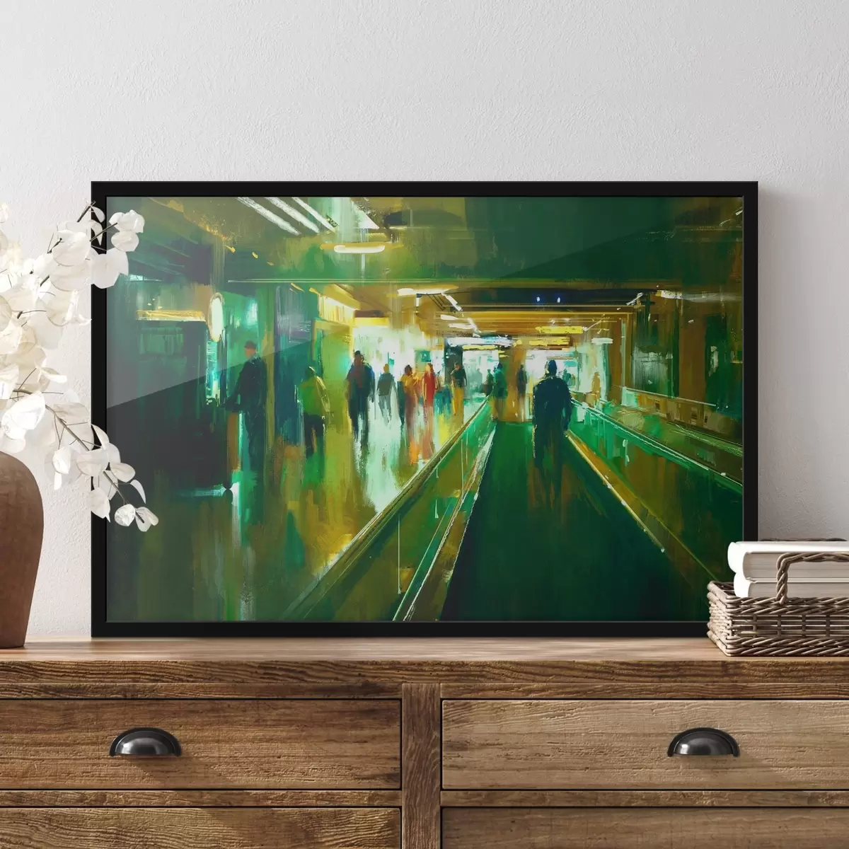 Poster Eine Gruppe von Menschen, die eine Rolltreppe benutzen f37103