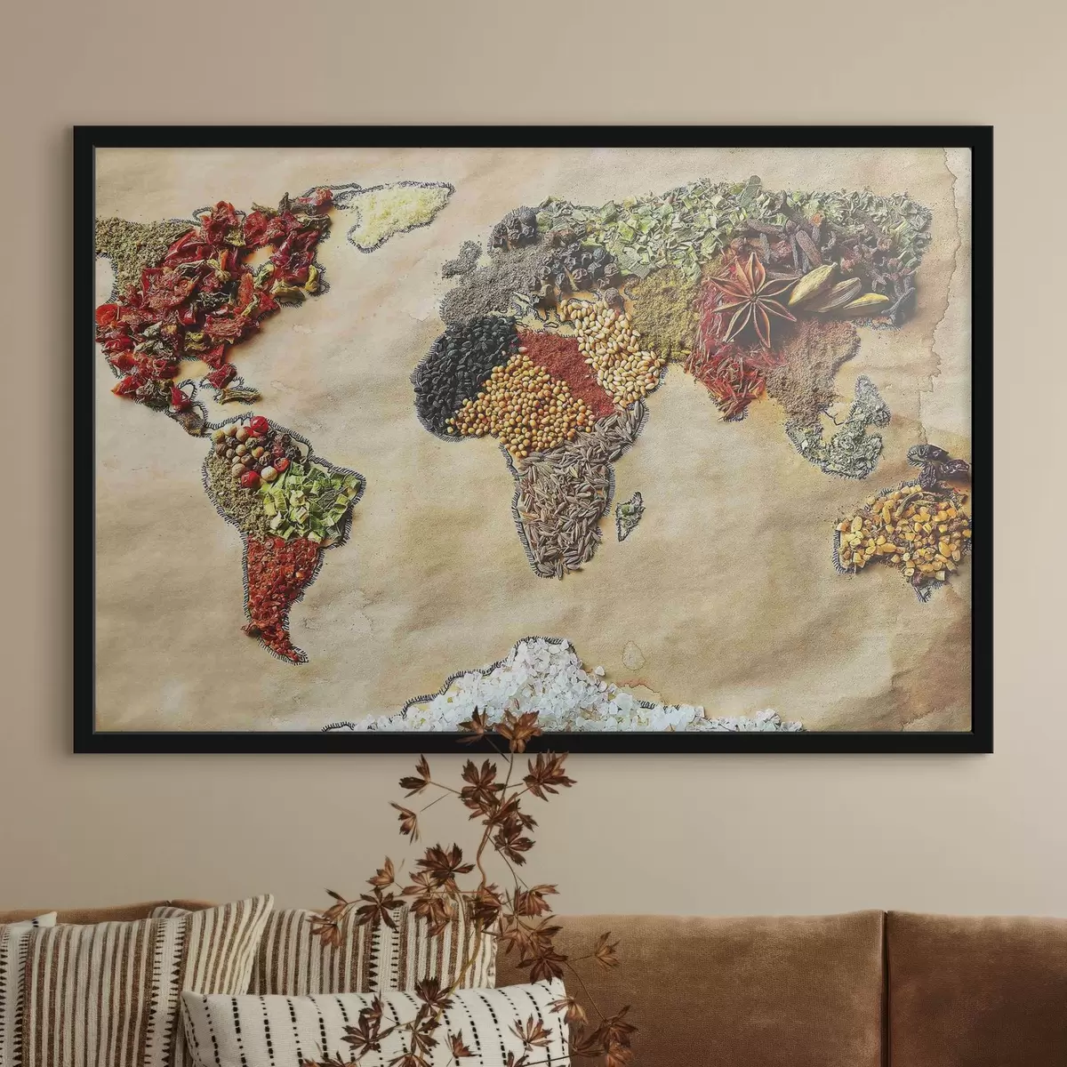 Poster Weltkarte mit verschiedenen Gewürzen f37486