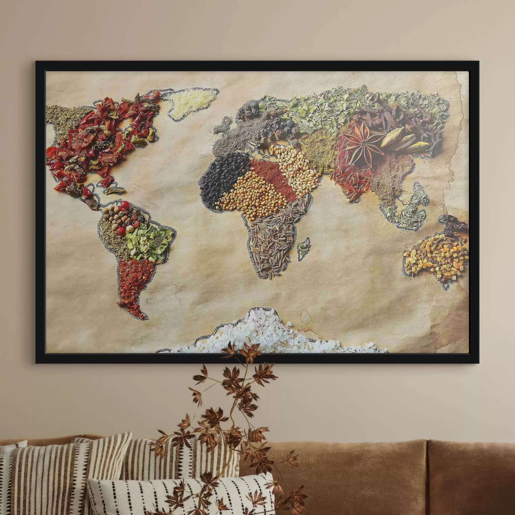 Fototapete Weltkarte mit verschiedenen Gewürzen f37486