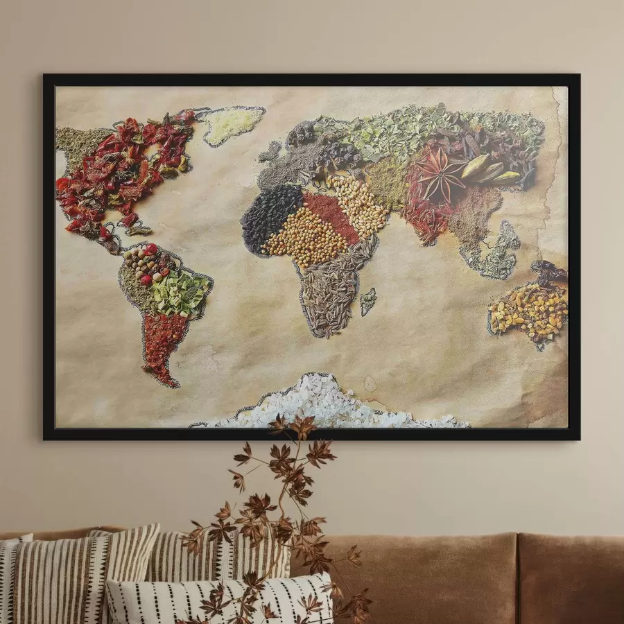 Fototapete Weltkarte mit verschiedenen Gewürzen f37486