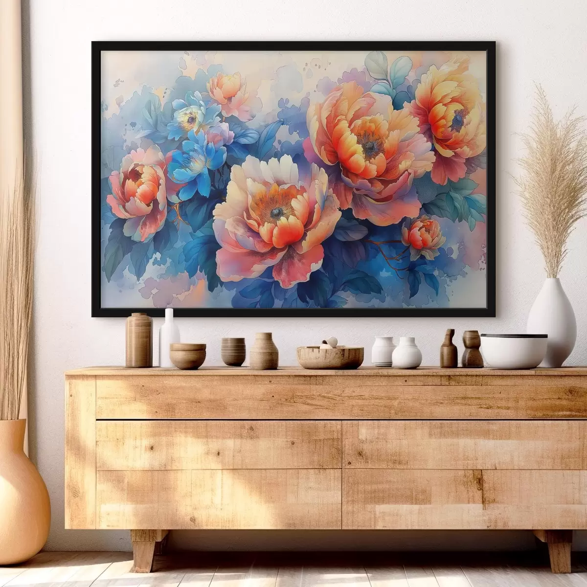 Poster Bild von Blumen auf blauem Hintergrund f38088
