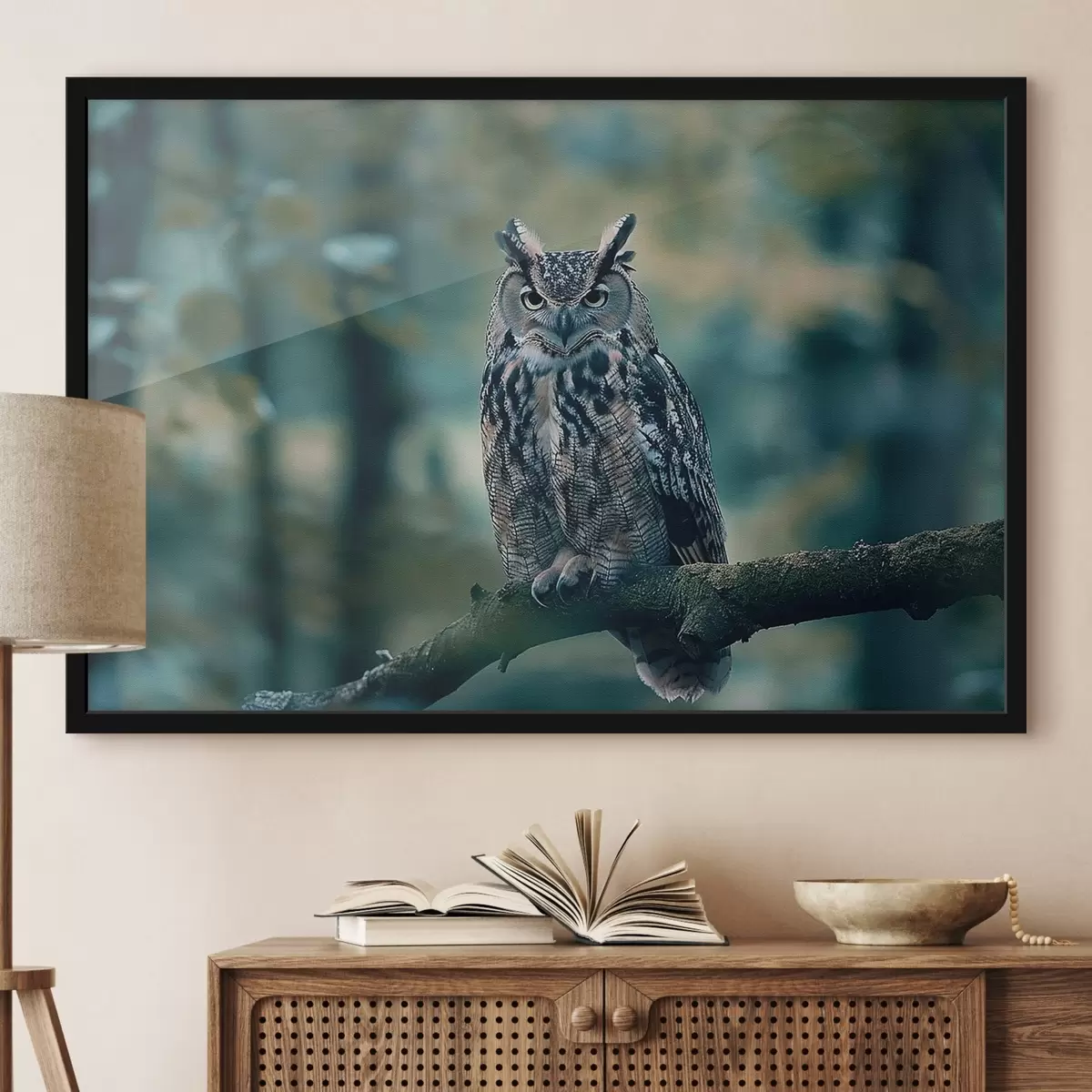 Poster Eule auf einem Ast sitzend f38249