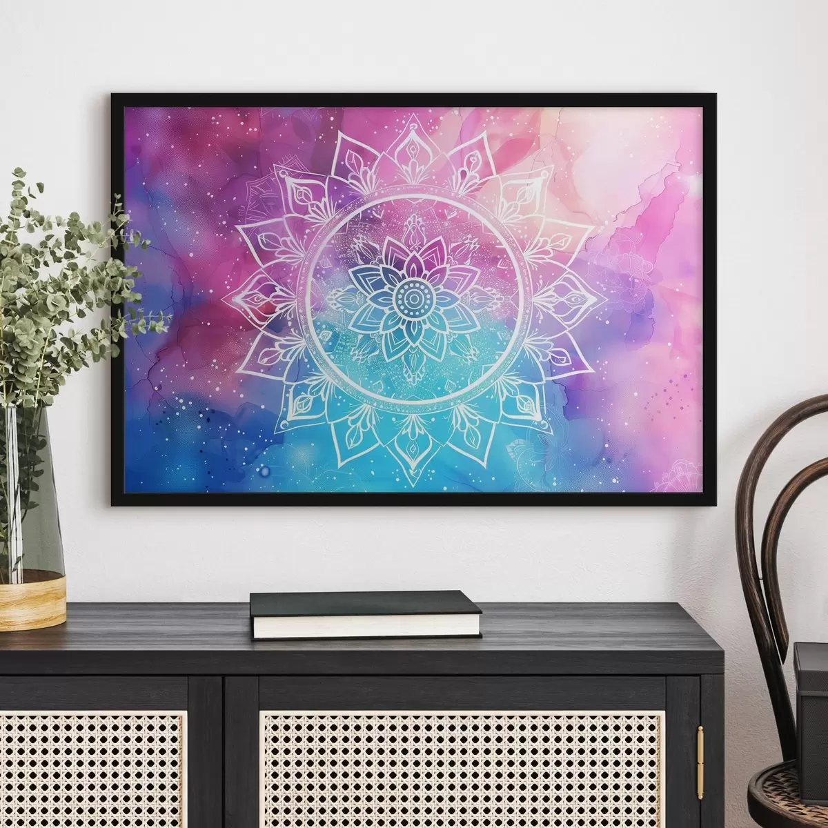 Poster Weißes Mandala auf einem bunten Hintergrund f38529
