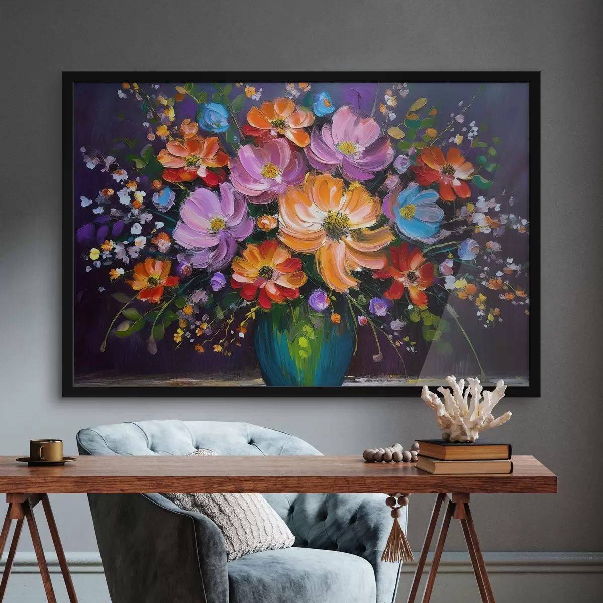 Poster Gemälde von Blumen in einer Vase f38660