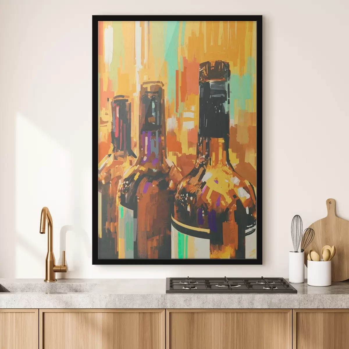 Poster Gruppe von Flaschen auf einem farbigen Hintergrund f37086