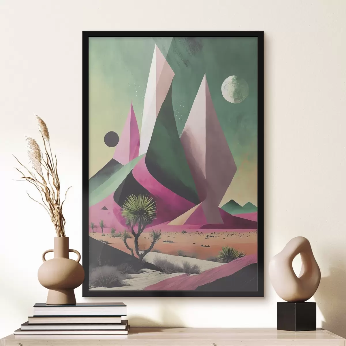 Poster Wüstenlandschaft mit Bäumen und Bergen f37360