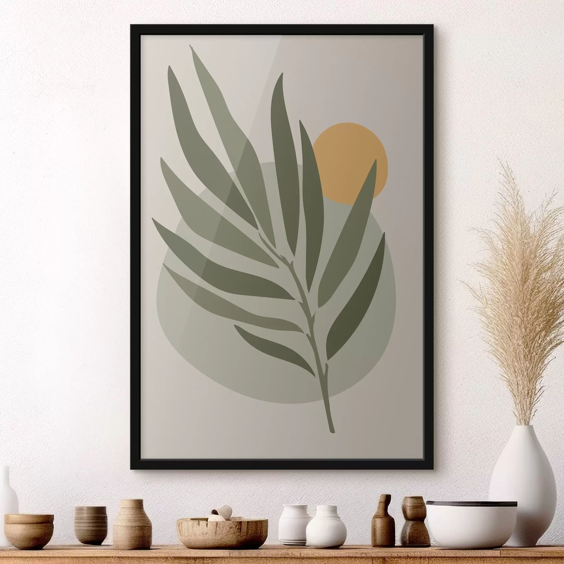 Fototapete Grünes Blatt mit gelbem Kreis f37442