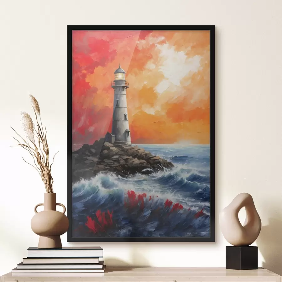 Fototapete Leuchtturm auf einer felsigen Insel f37808