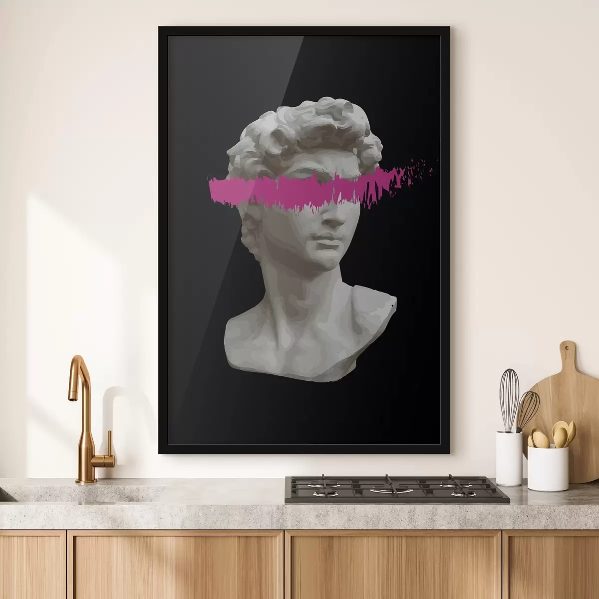 Poster Statue eines Mannes mit einer rosa Linie f38560