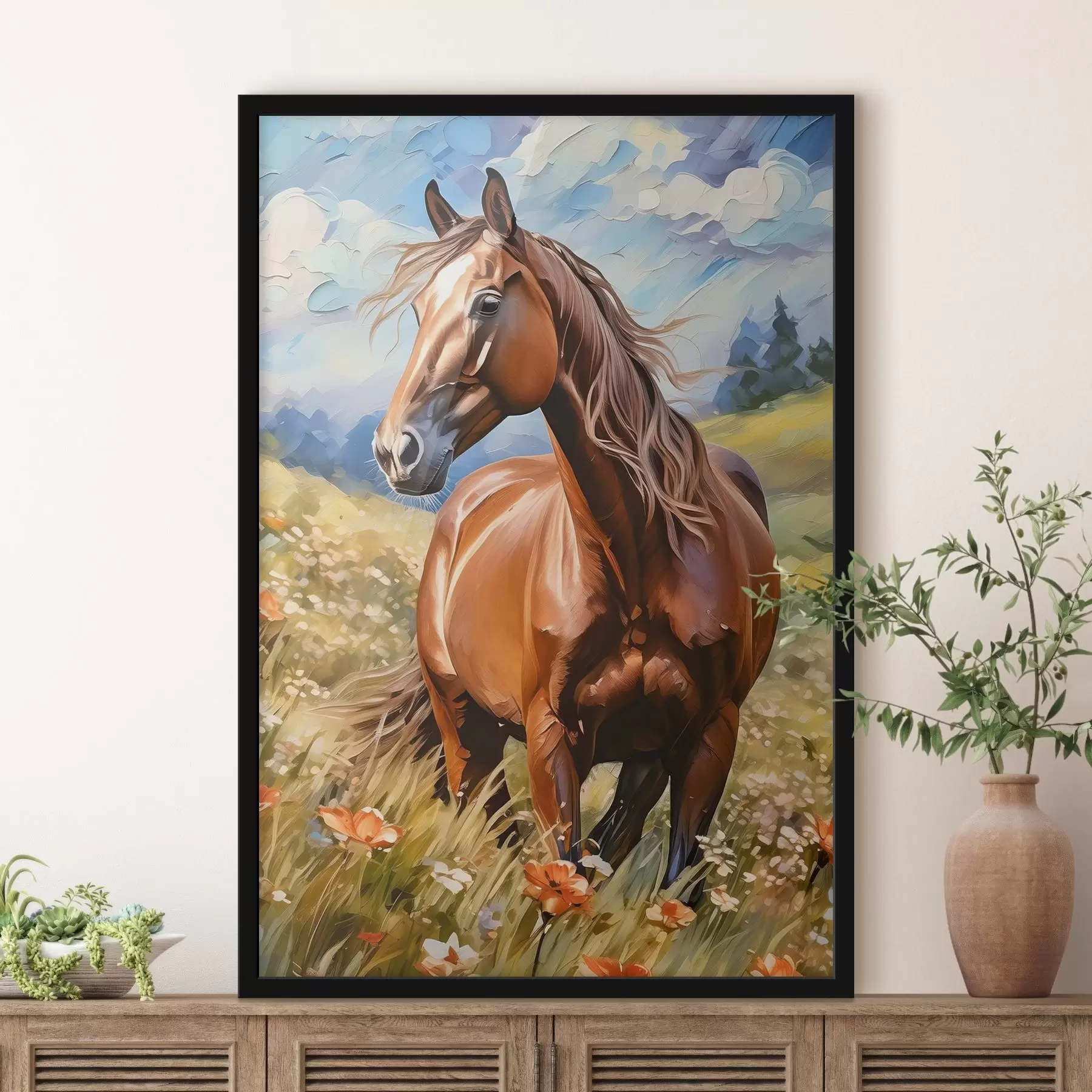 Fototapete Pferd in einem Blumenfeld f38728