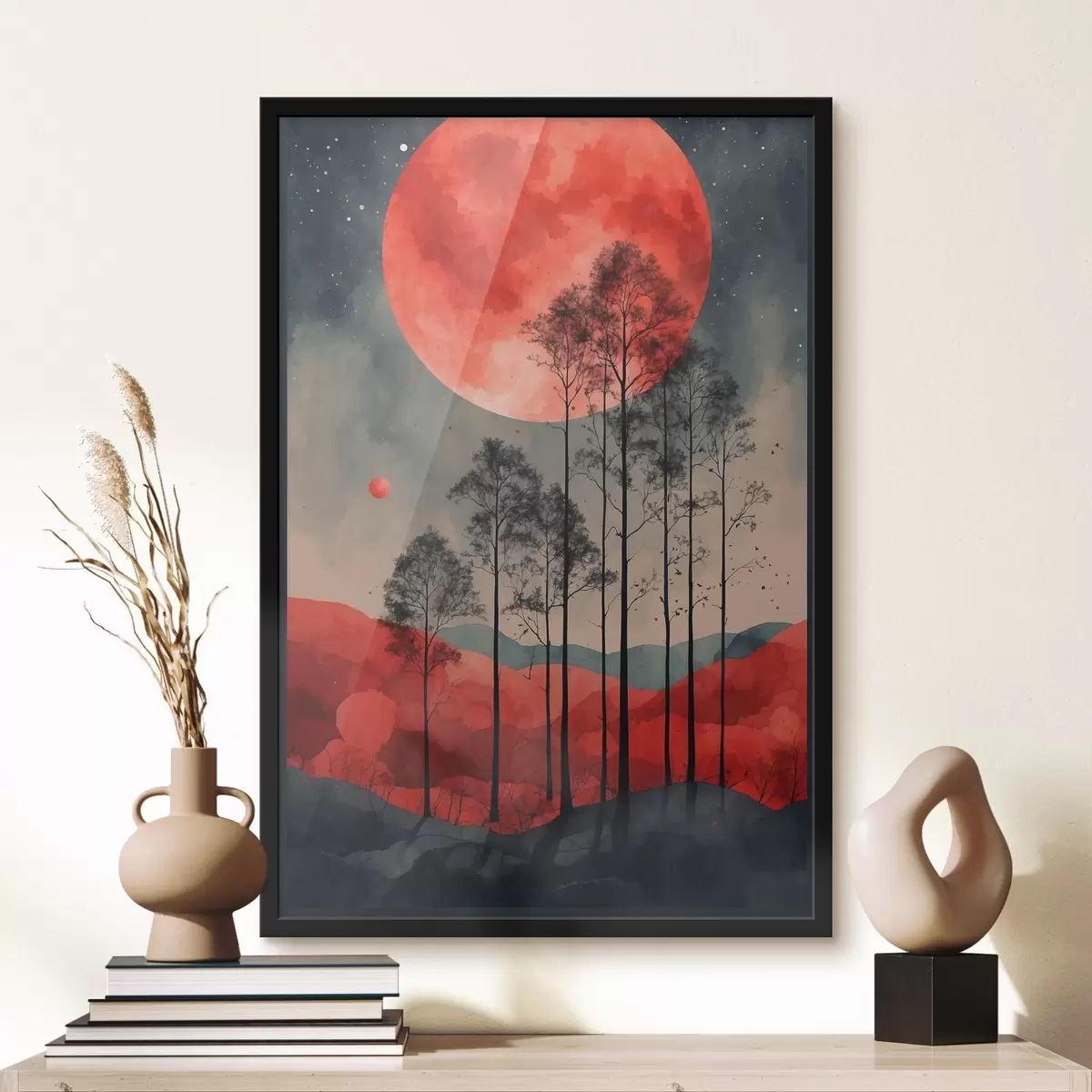 Poster Geheimnisvolle Nacht unter einem purpurnen Mond f38862