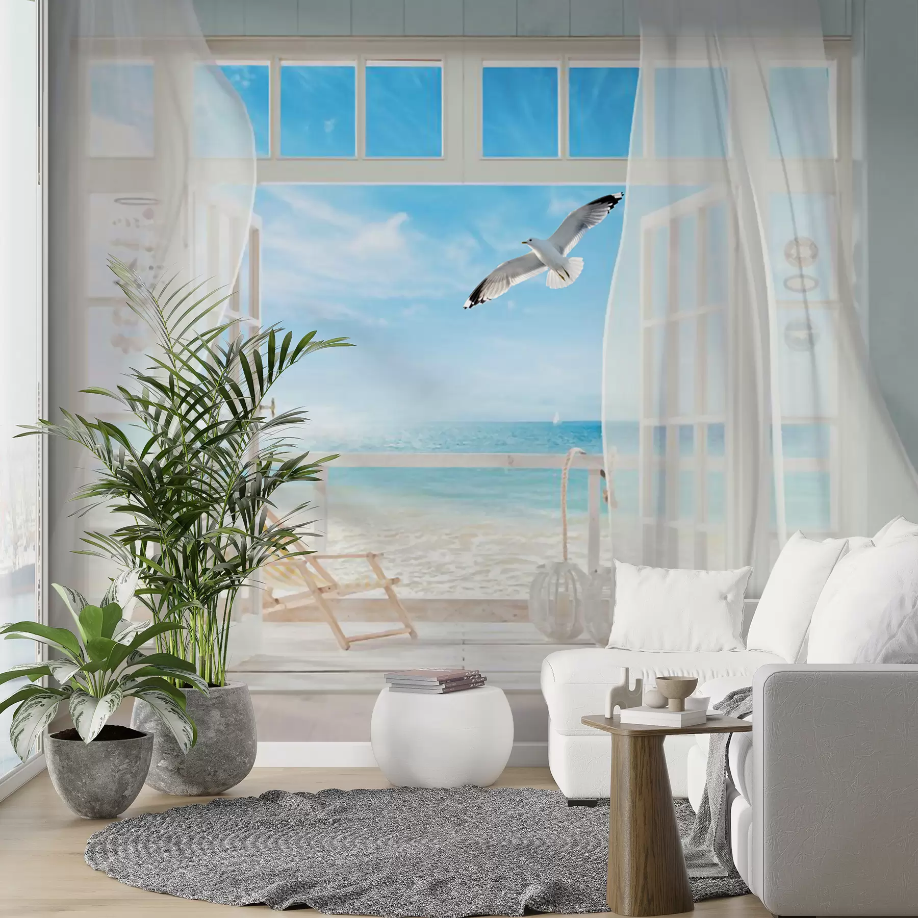 Fototapete Meer und Möwe im Fenster u40534