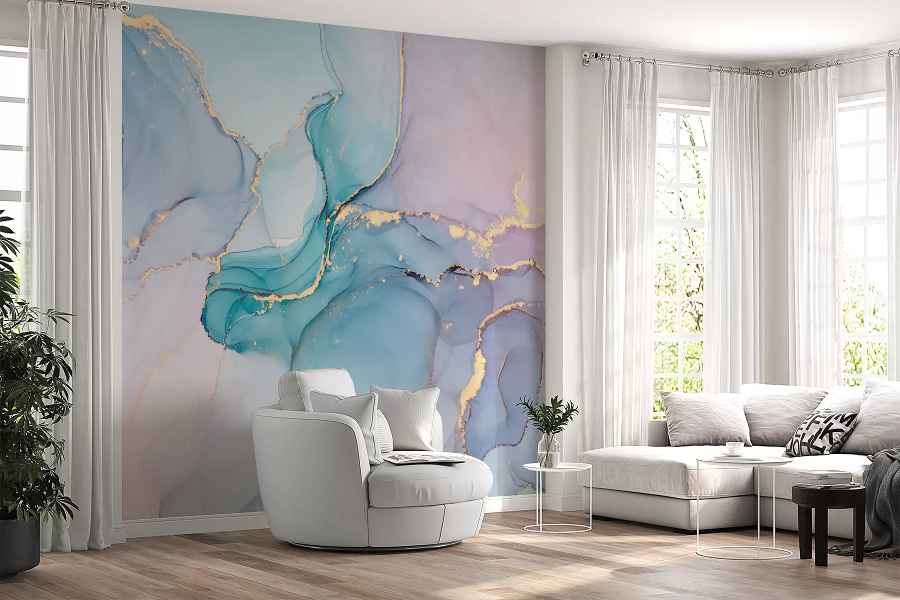 Fototapete Marmor - azurblau, rosa u49408