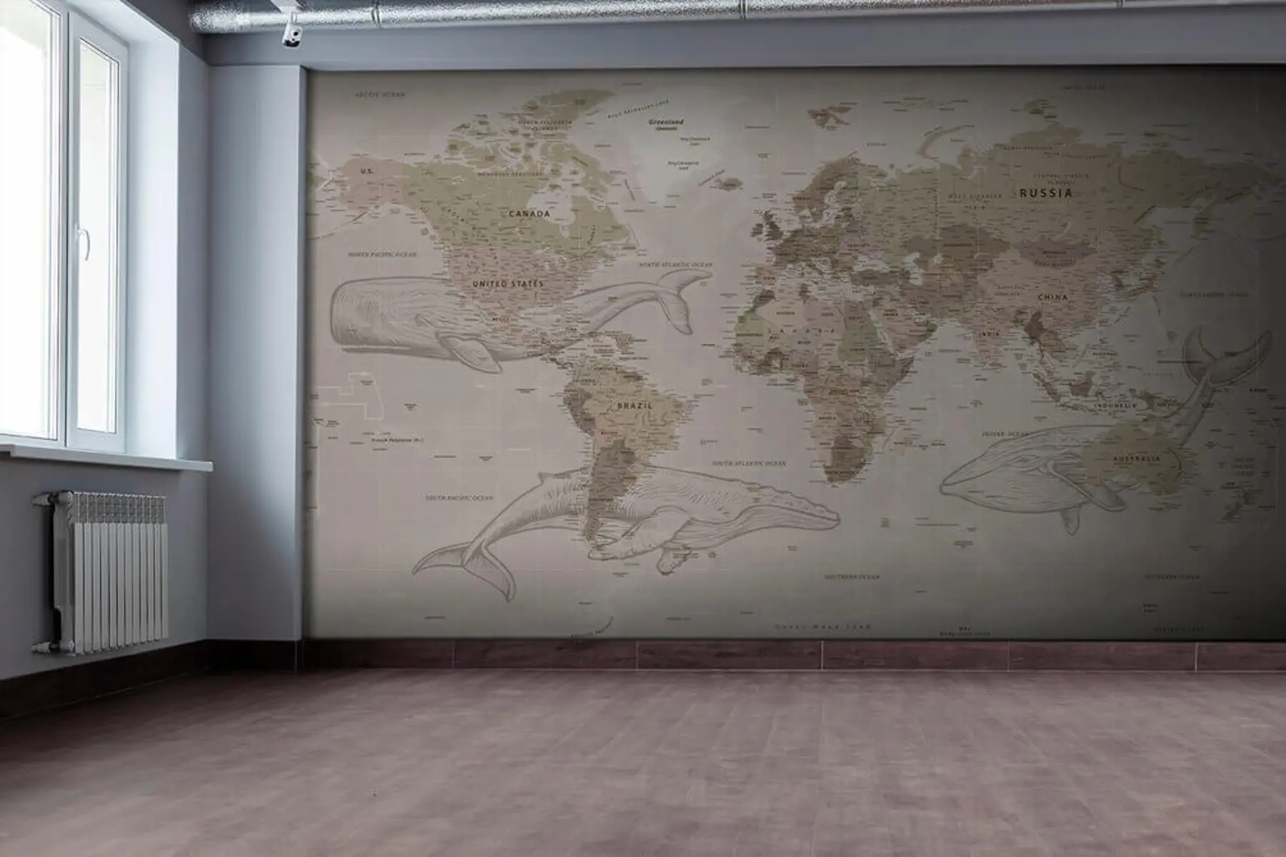 Fototapete Weltkarte mit Walen u50449