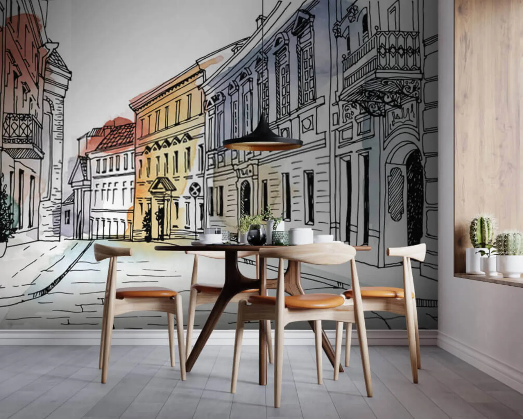 Fototapete Altstadt, Marker und Aquarell u51062