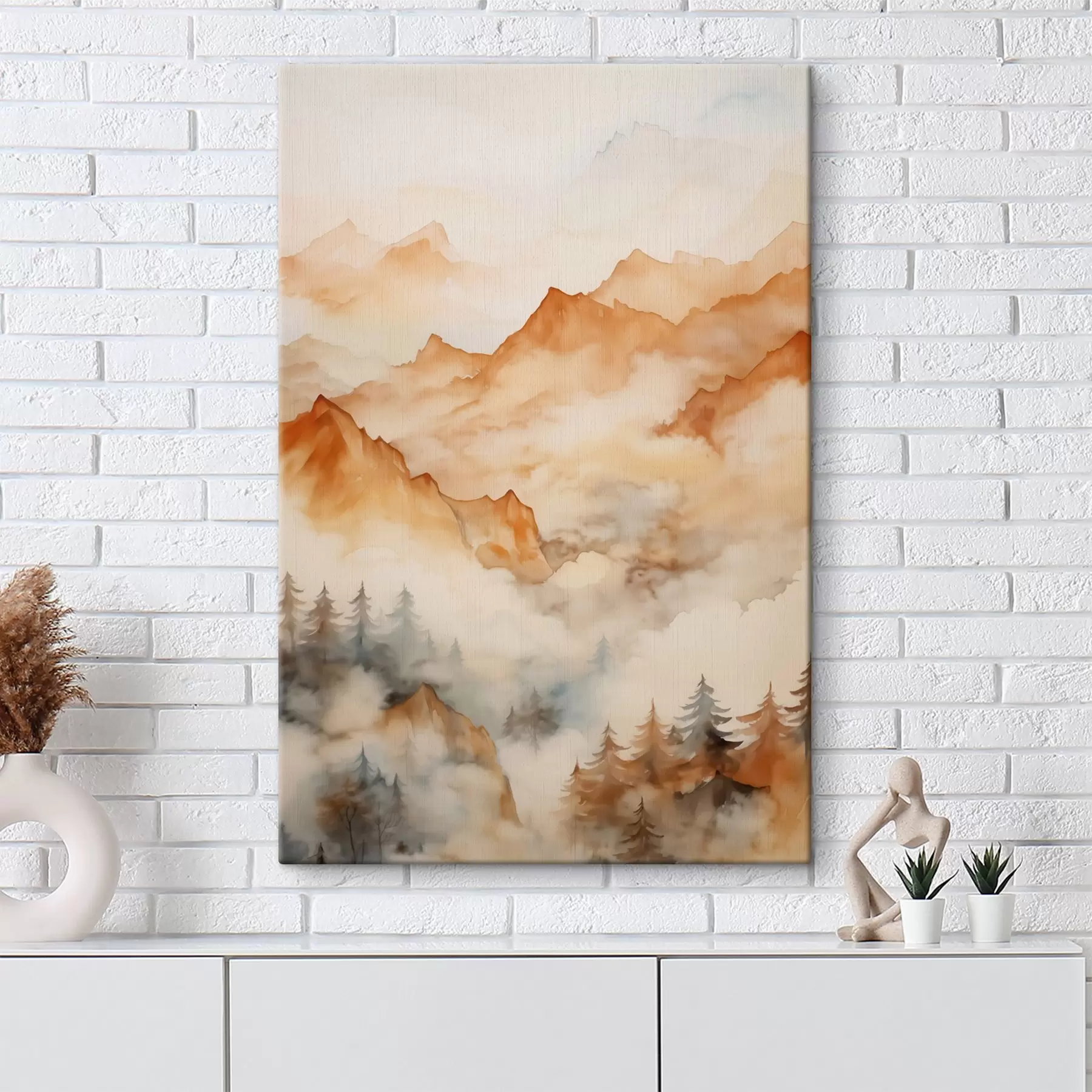 Wandbilder Wald und Berge Nachahmung von Aquarell, orange Farbtöne s42119