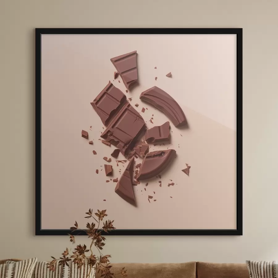 Fototapete Gebrochene Stücke und Krümel von Schokolade in verschiedenen Formen f42114