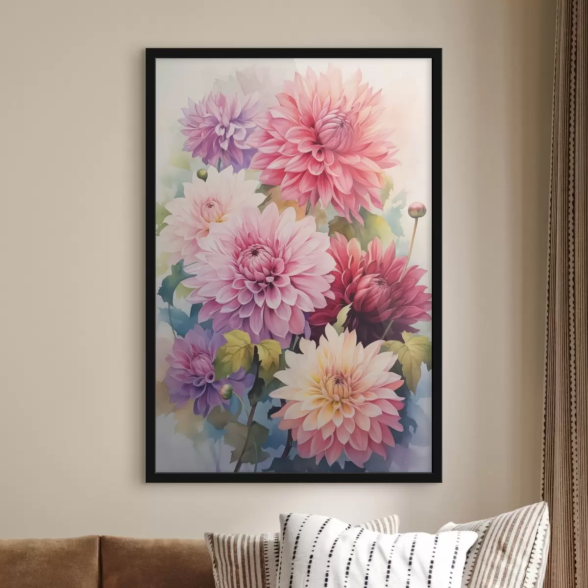 Poster Helle Chrysanthemen Nachahmung von Aquarell-Stil f42116
