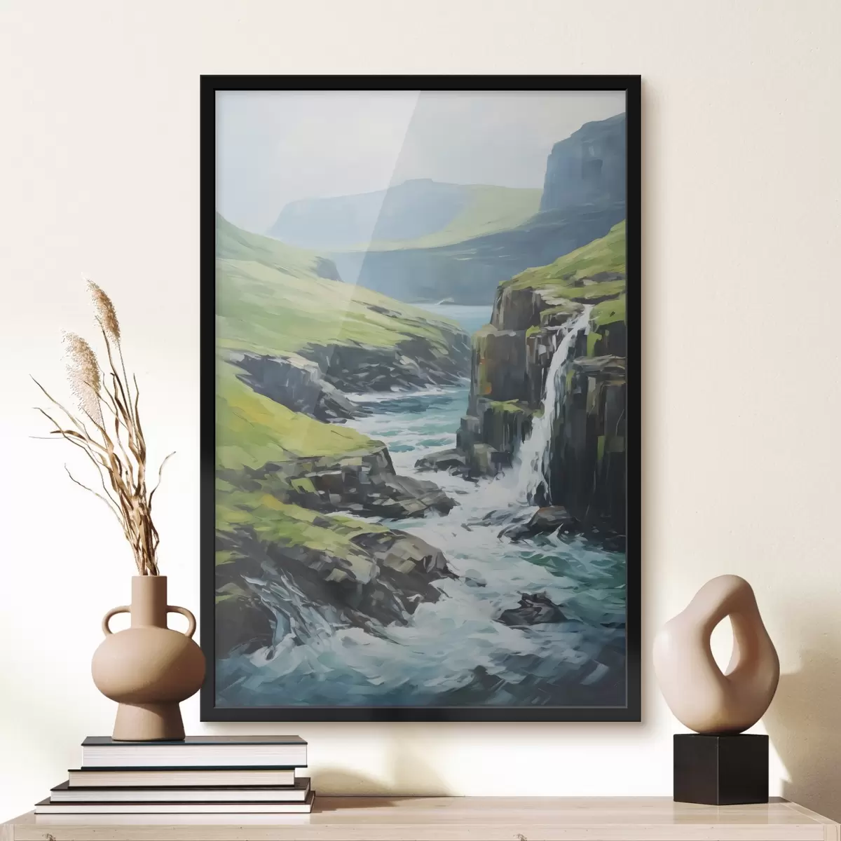 Poster Fluss zwischen Fjorden Nachahmung der Malerei f42125