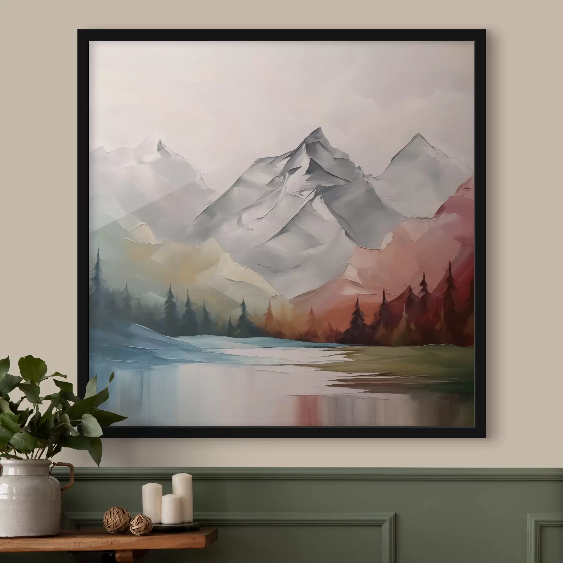 Fototapete Berge und Wald Nachahmung der Malerei f42128