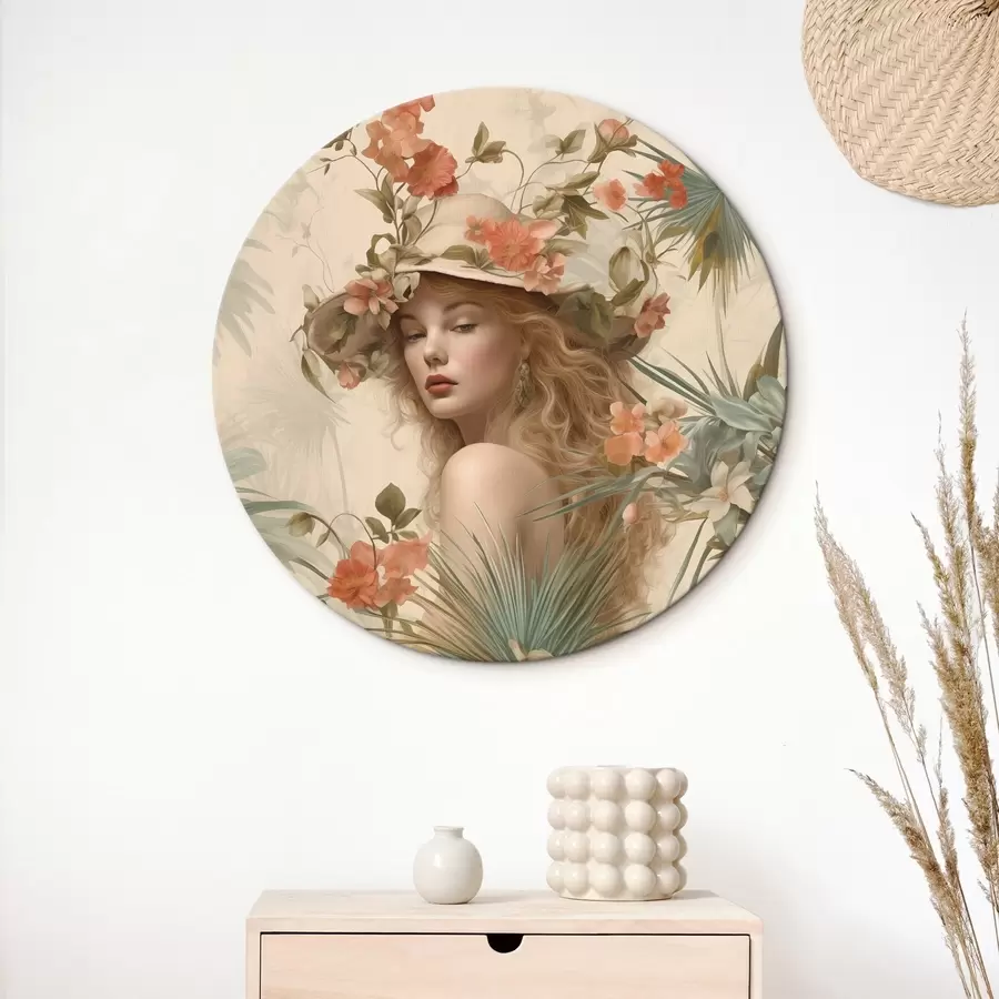 Wandbilder Mädchen mit Hut in den Tropen im Vintage-Stil r42115